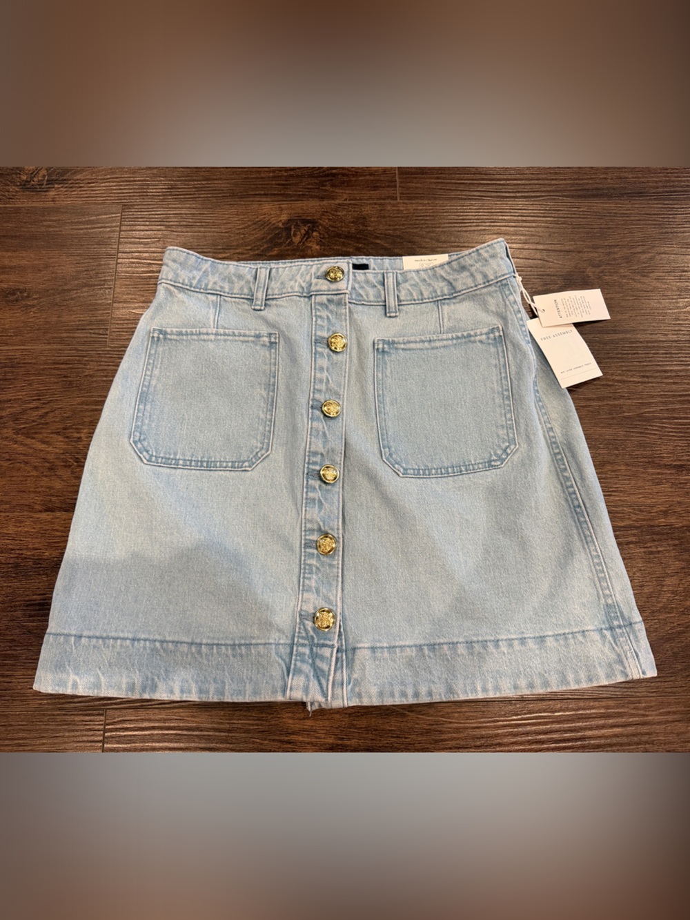 Light Wash Denim Button-Front Mini Skirt